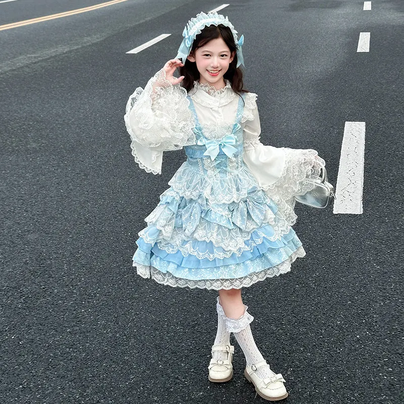 Ins Sweet Kids Boutique Lolita Girls Princess Dress Spanish Lolita Quality Suspender Party Wedding Dress Photography Clothing
