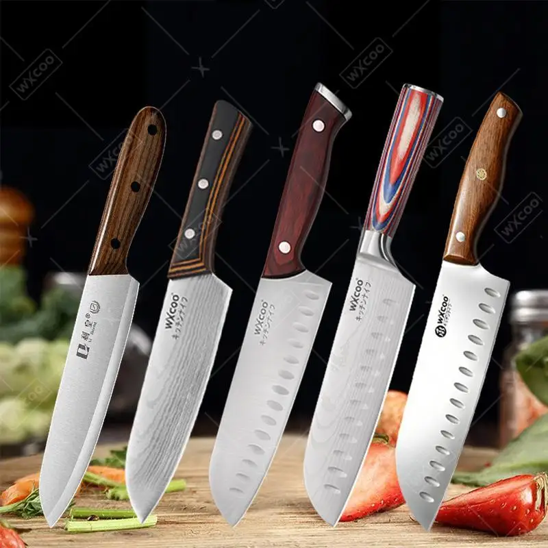 WXCOO Edelstahl-Santoku-Messer mit Holzgriff, Japanisches Messerset, Professionelles Küchenmesser für Obst und Gemüse