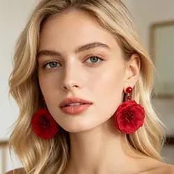 Vedawas Jewel Fabric Floral Earrings,Bohemian Handmade Beaded Cloth Banquet Party Women Accessories,Gifts for Lover and Friends