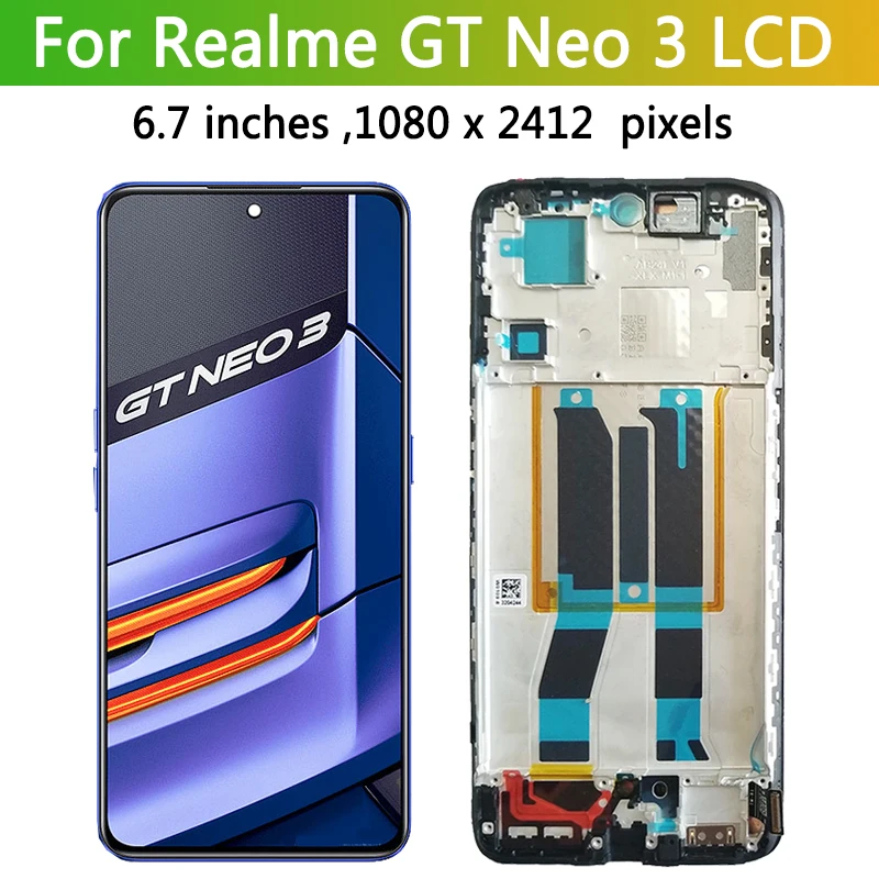 شاشة AMOLED GT Neo3 مقاس 6.7 بوصة لهاتف OPPO Realme GT Neo 3 RMX3560 RMX3561 MX3562 شاشة LCD تعمل باللمس مجموعة المحولات الرقمية لشاشة