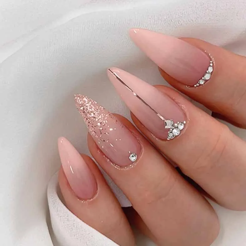 24Pcs False Nails Light Luxury Instagram-Style Almond-Shaped Diamond Press-On Nails—Perfect As A Gift for Girls and Friends