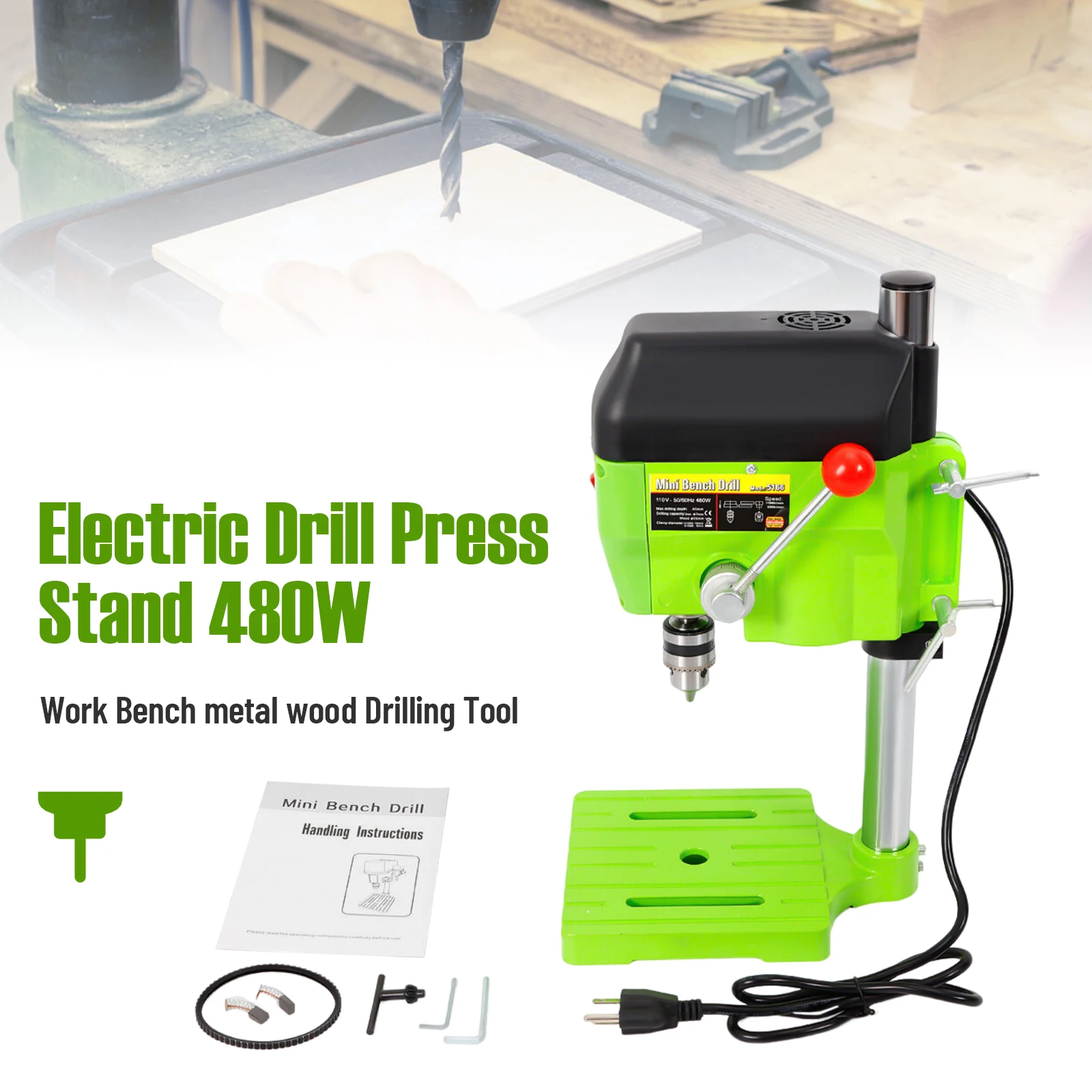 미니 벤치 드릴 프레스 480W 고출력 2단 전기 테이블탑 드릴 머신 |   목재 및 금속에 대한 최대 드릴링 용량 10mm