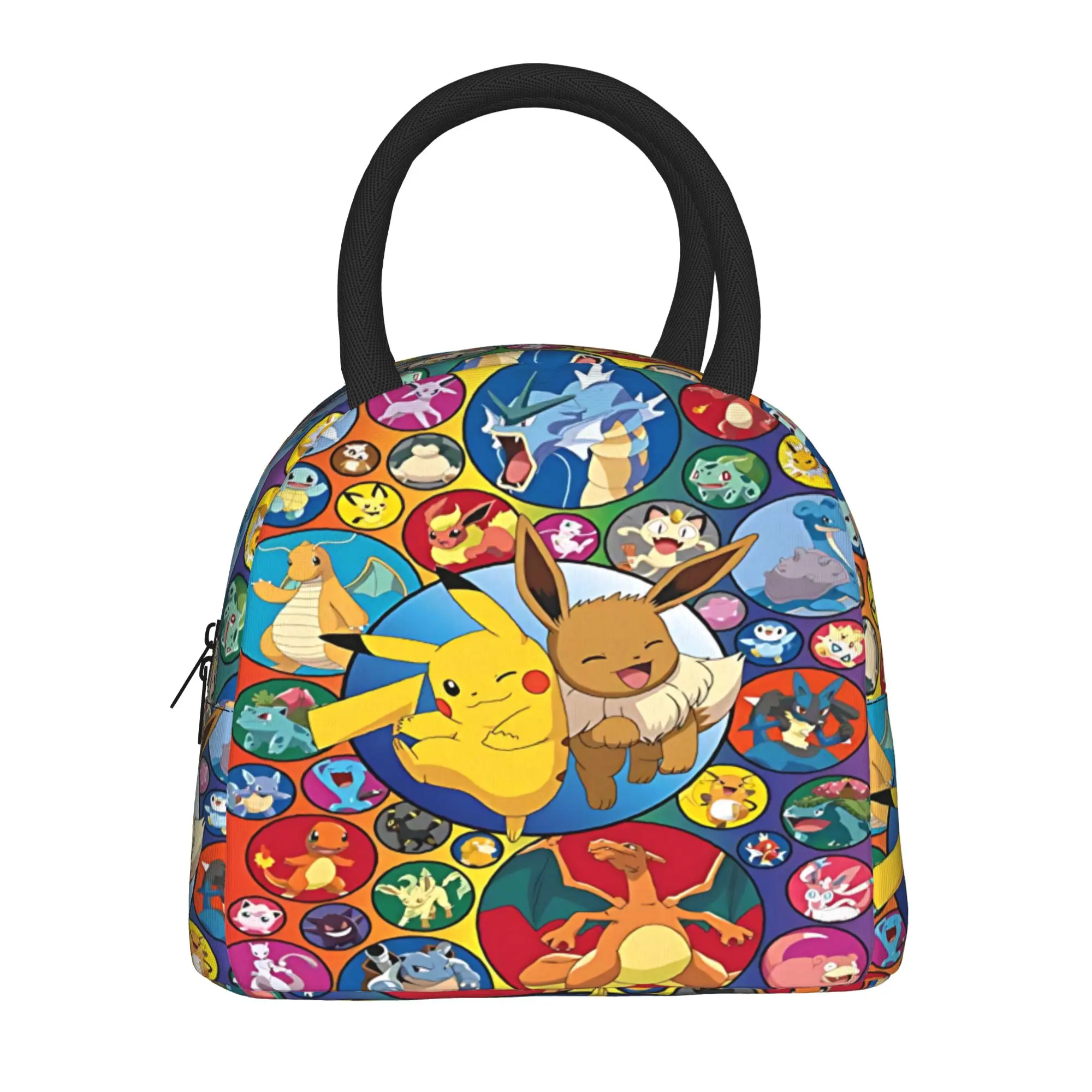 Pokemon Print Pikachu Eevee Collage Handbag Insulated Lunch Bag Meal Pack Rice Bag  bolsa Student Bento Lunch Handbag Insulation