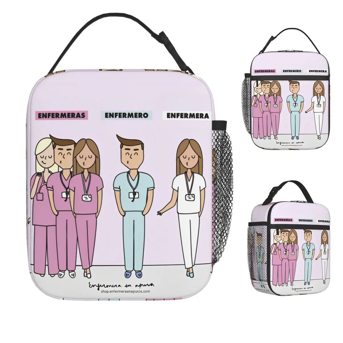 

Enfermera En Apuros Nurse Lunch Bag Portable Lunch Box Picnic Print Cooler Bag Casual Oxford Thermal Tote Handbags