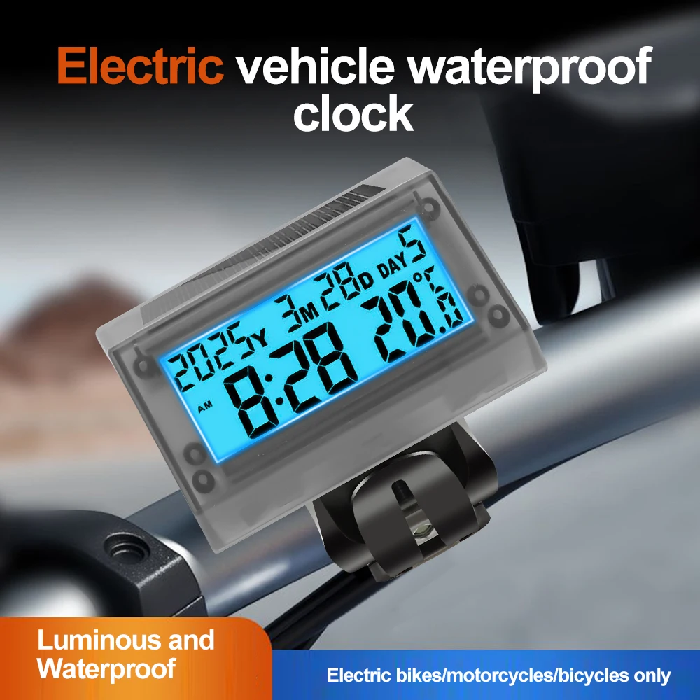 Solar Motocycle Digital Clock Date Week Temperature LCD Backlit Display Waterproof Thermometer Equipped with Motorcycle stand image 2