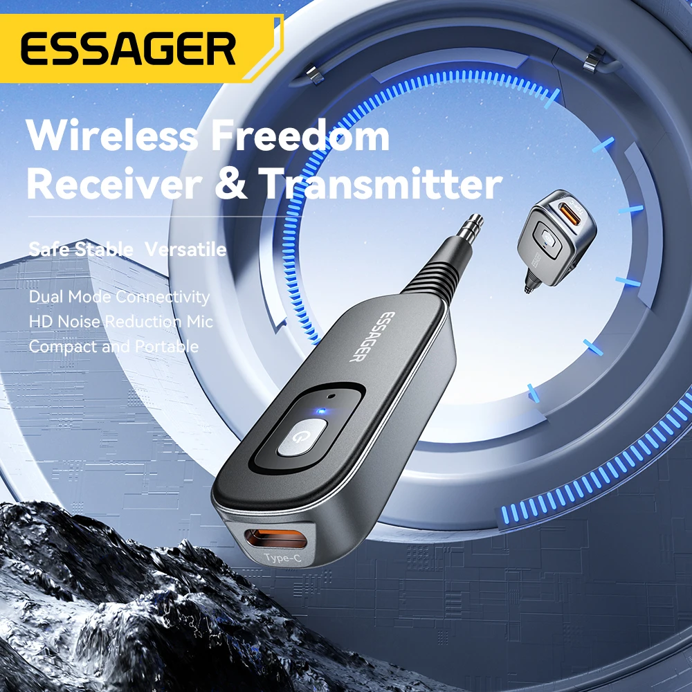 Essager-Receptor de Áudio Bluetooth Sem Fio, Transmissor 2-em 1, Estéreo, Fones de Ouvido, TV, Carro, 3,5mm, AUX, TV