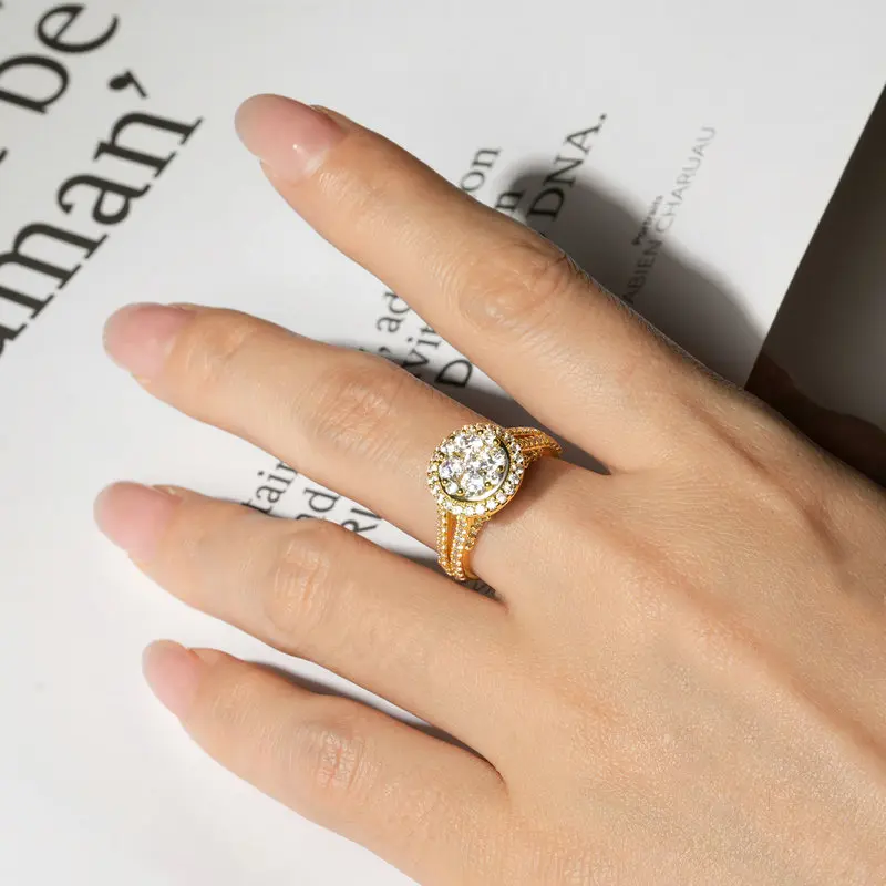 Lnkry Romantic Dazzling 3.5mm&2.6mm&1.9mm&1.35mm Zircon Ring For Women 14k Gold Filled Double Layer Ice Out Rings Jewelry Gift