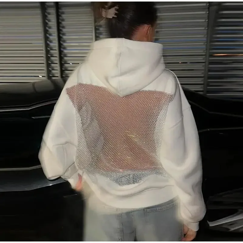 مثير القوطية شبكة عارية الذراعين هوديي المرأة شفافة المرقعة كم طويل شارع العليا البلوز الخريف الساخن الفتيات ملابس علوية #3