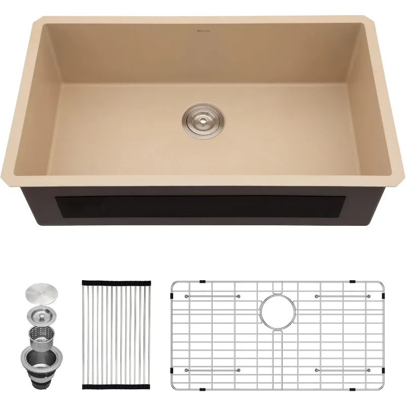 33 Inch Undermount Sink Marble Painted Stainless Steel 16 Gauge Single Bowl Under Counter Rectangular Kitchen Sink Basin