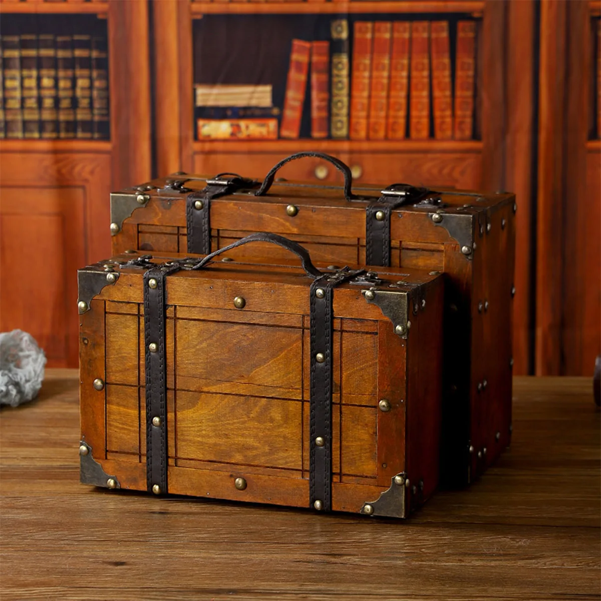 

Vintage Chest Wooden Suitcase, Keepsakes Box for Gifts, Wooden Storage Box Decorative for Jewelry Pearl Trinkets Clothing Books