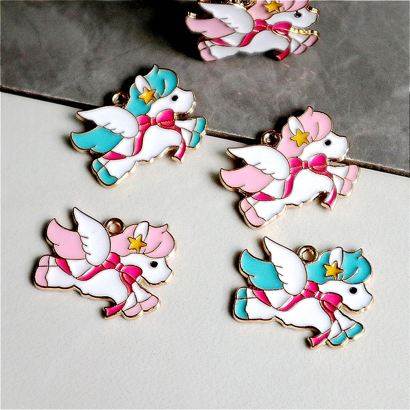 10PCS Pegasus Unicorn Alloy Enamel Pendant Colorful Wings Cute Charms DIY Necklace Bracelet Earring Keychain Accessoy Components