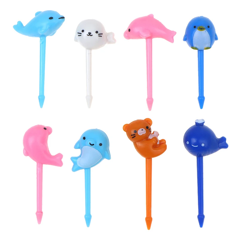 8Pcs Animal Penguin Dolphin Fruit Fork Mini Cartoon Children Snack Cake Dessert Toothpick Bento Lunches Accessories Party Decor