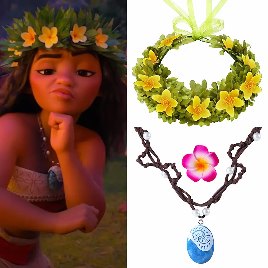 Lovely Disney Moana 2 Dancing Flower Garland Headdress Kids Adult Hawaii Beach Floral Headgear Princess Vaina Cosplay Accessory