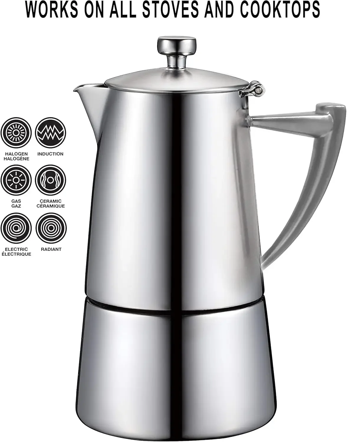 ISINOX-Machine à Expresso Toxic Roma en Satin et Acier Inoxydable, Marmite à Moka pour Cuisinière, 10 Tasses