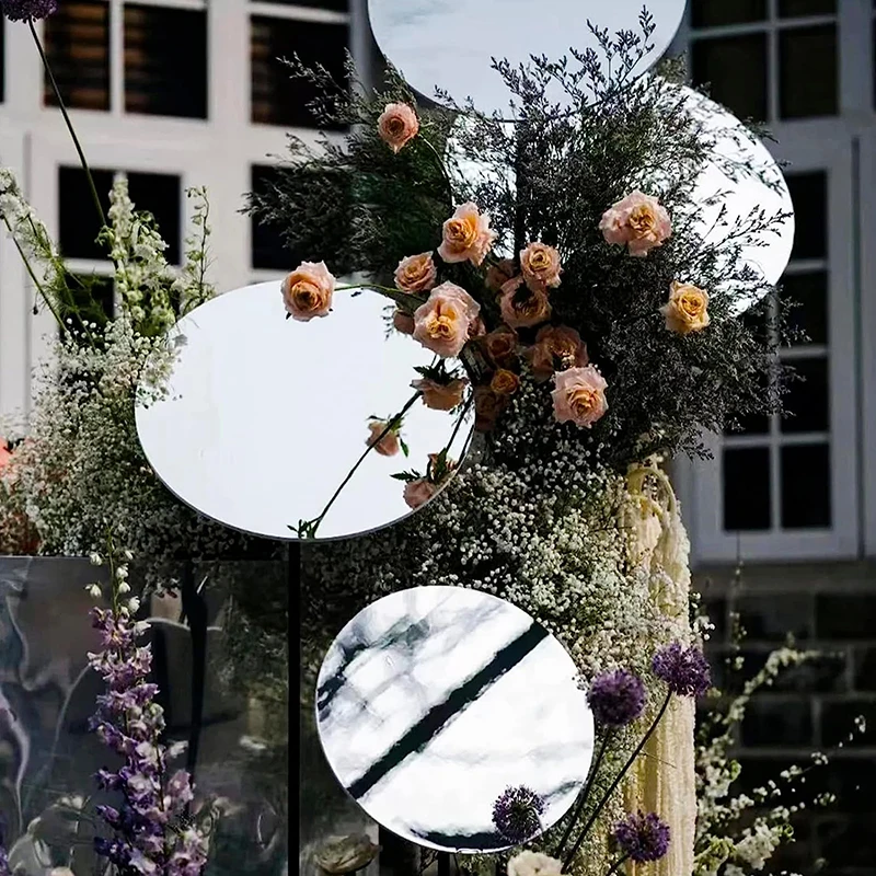 20cm Acrylic Round Mirrors Glass Tray DIY Circle Candle Plates Wedding Party Dining Table Centerpiece Decoration Display Holder