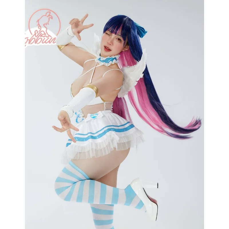 Mobbunny Women Sexy Sky Blue Lingerie Set V-neck Mesh Bodysuit and Skirt with Wings Sleeves Cosplay Costume - Image 5