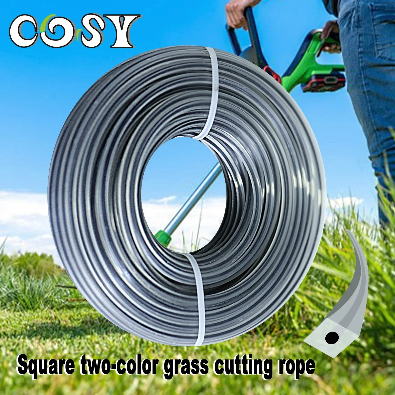 15m*2mm/2.4mm/2.7mm/3mm/3.3mm Square Two Color Rope Grass Trimmer Line Haystack Rope Nylon Material Accessories for Brushcutter