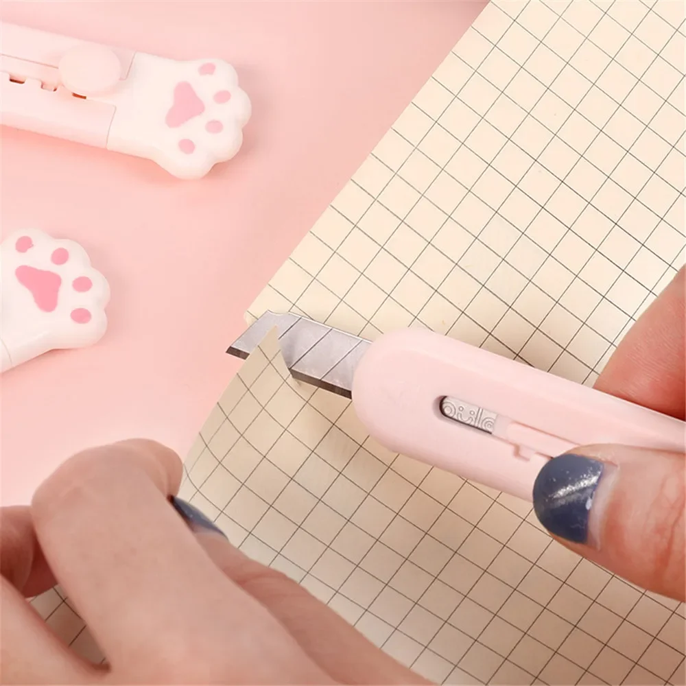 Kawaii Art Paper Cutter, Faca Utilitária, Bonito Rosa Pata Faca para Estudante, Material Escolar, Ferramentas de escritório, Papelaria Criativa