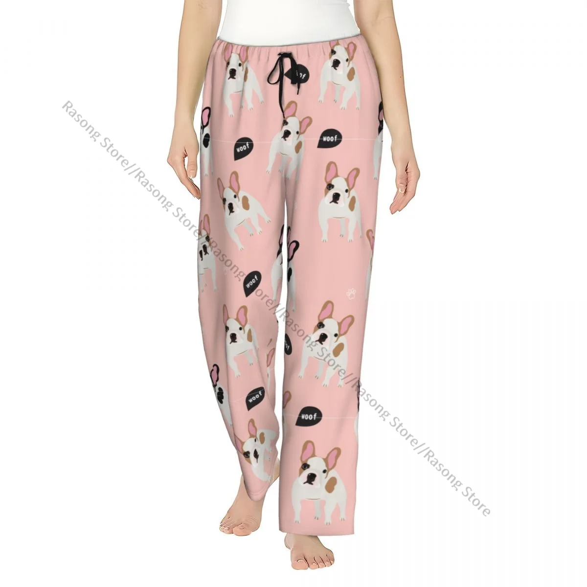 

Уютные фланелевые пижамные штаны для женщин с рисунком французского бульдога, розовые штаны для сна с принтом, домашняя одежда для дома