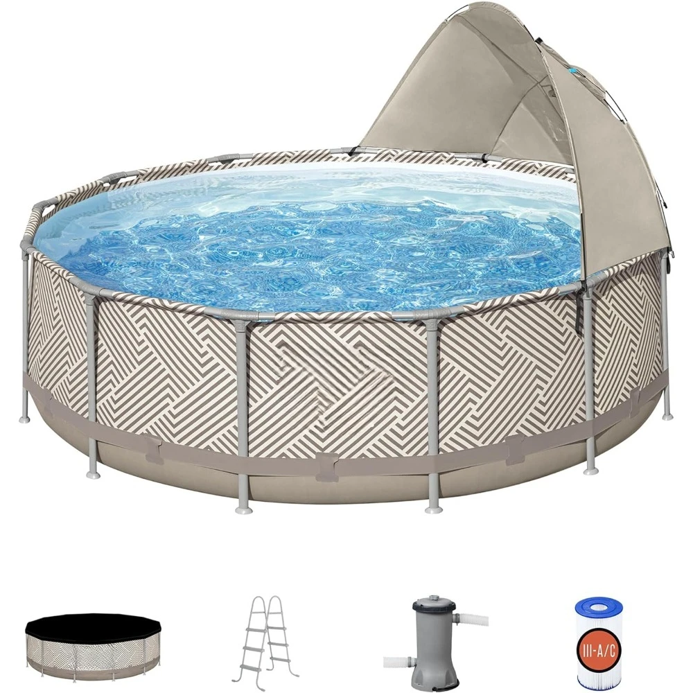 

13 feet x 42 inches Round Above Pool Set with Liner, Pool Filter, Canopy, Ladder, and Repair Patch