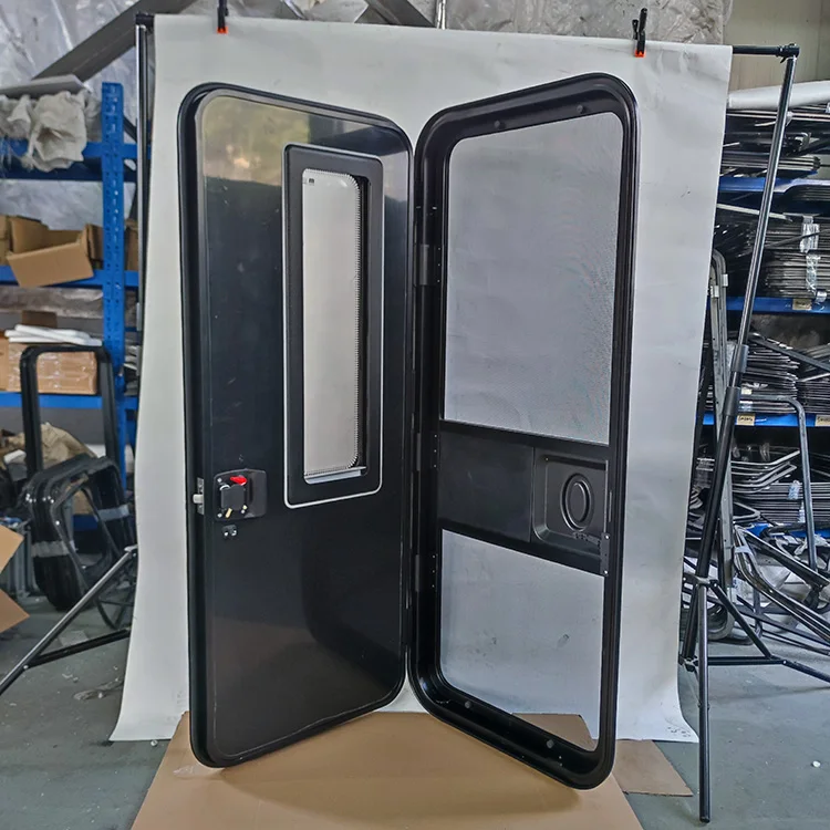 

New Design Full Black Color 620X1800mm RV Entry Door With Tempered Glass With Inner Door Rv Door