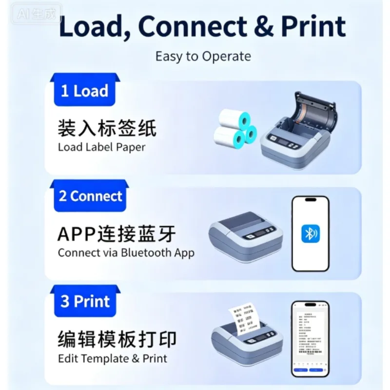 323B Portable Bluetooth Thermal Printer Hand‑held Barcode Label Printer For Shipping Receipt Price Tag Sticker Printing