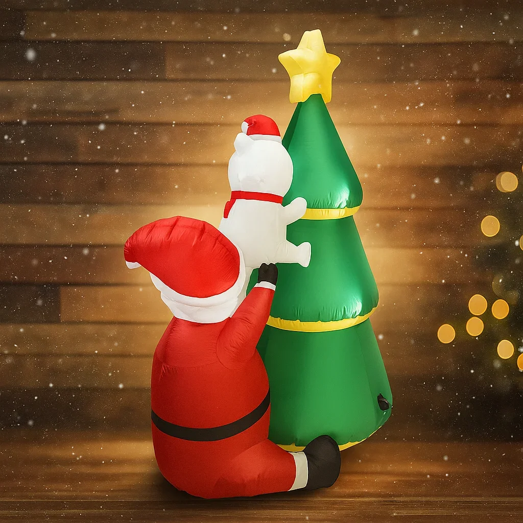 5.91FT Inflatable Toy Santa Polar Bear Christmas Tree LED Lights Decoration Supplies Inflatable Yard Decorations  Home Decor