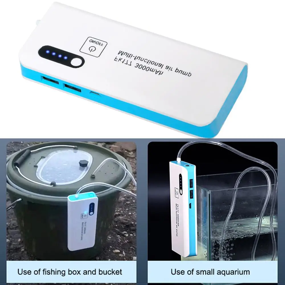 Rechargeable 3000mAh Aquarium USB Oxygen Air Pump Fish Tank Car Oxygenated Tools