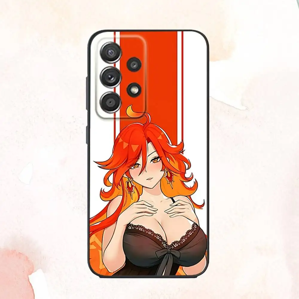 حافظة هاتف G-Genshin Mavuika Impact لهاتف سامسونج S25، S24، S21، S22، S23، S30، Ultra، S20، Plus، Fe، Lite، Note، 10,9,5G غطاء أسود