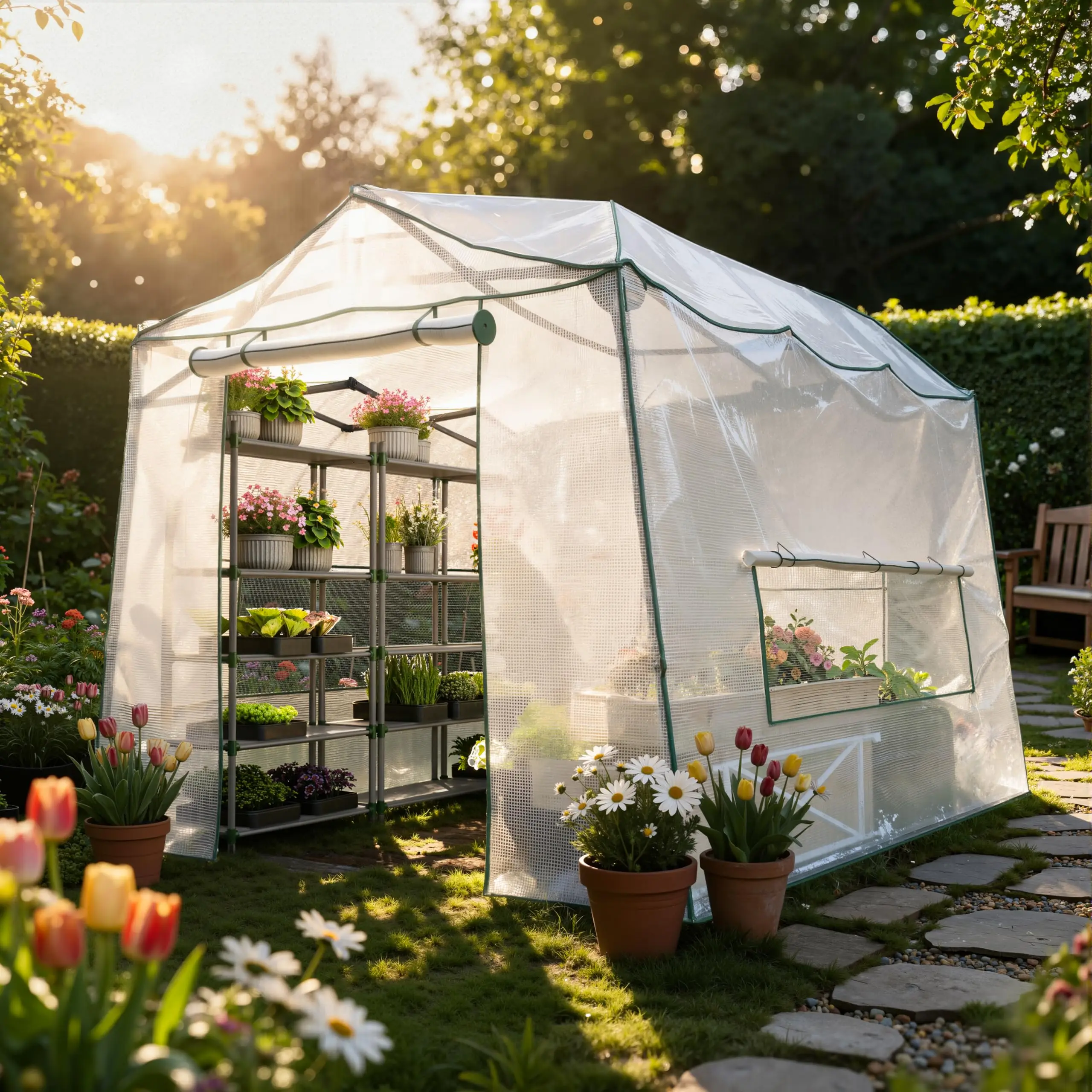 11 x 8.5 ft Walk‑in ‑up enhouse for Outdoor Winter Plant Protection