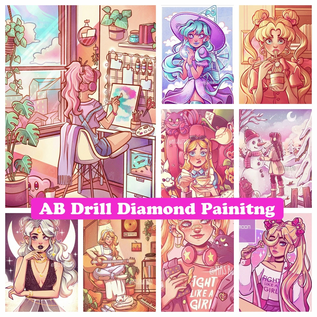 

Cartoon Girl 5D DIY AB Drill Diamond Painting Mosaic Embroidery Fantasy Sweet Cool Art Cross Stitch Handmade Crafts Kids Gift