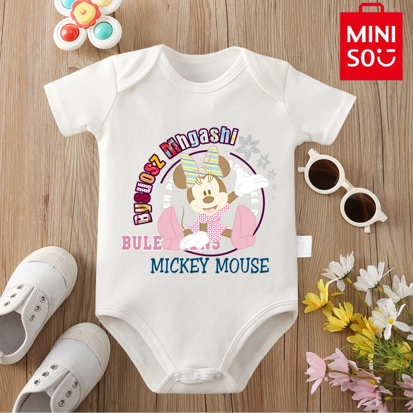 

MINISO&Disney Jointly Signed Cotton Baby Clothe Onesie Bodysuit Mickey Mouse Cute Cartoon Print for 0 To 12 Months Newborn