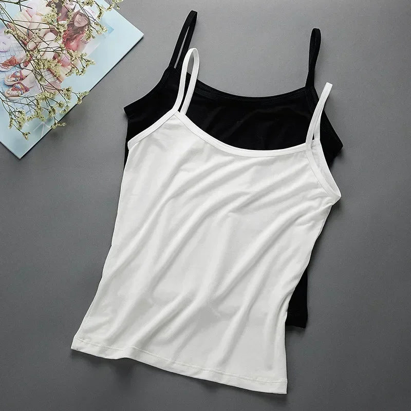 Women Sexy Sling Camisoles Crop Tops Solid Color Sleeveless T-shirt Base Tee Tops Skinny Vest Female Slimming Tanks Underwear