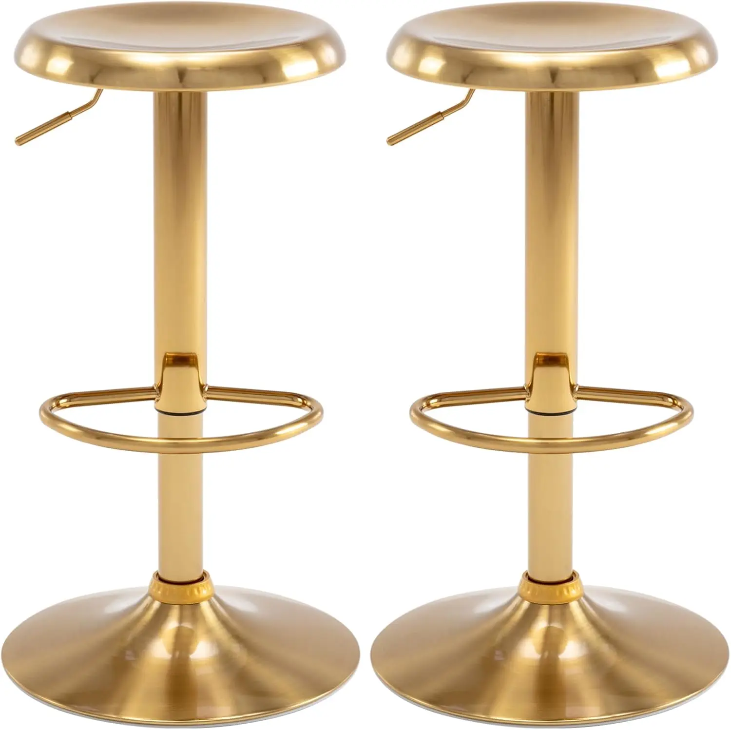 

Adjustable Bar Stools Set of 2, Swivel Round Metal Airlift Barstools, Backless Height for Kitchen Dining Room Pub Cafe (Gold)