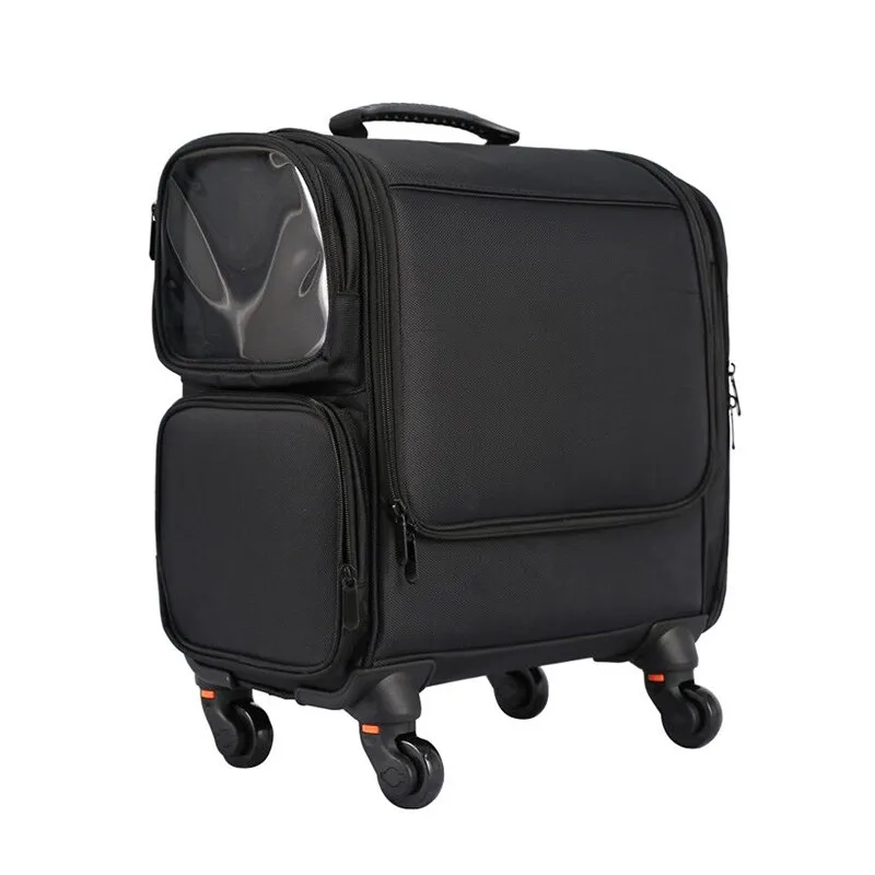 뷰티 아티스트를 위한 메이크업 케이스 - 바퀴가 달린 견고한 롤링 화장품 정리함, 다중 칸막이 여행용 도구 상자