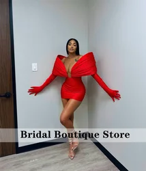 Stunning New Red 2024 Prom Gown With Two Gloves Off Shoulder Birthday Party Cocktail Dresses Robe De Bal Custom-Made Customized