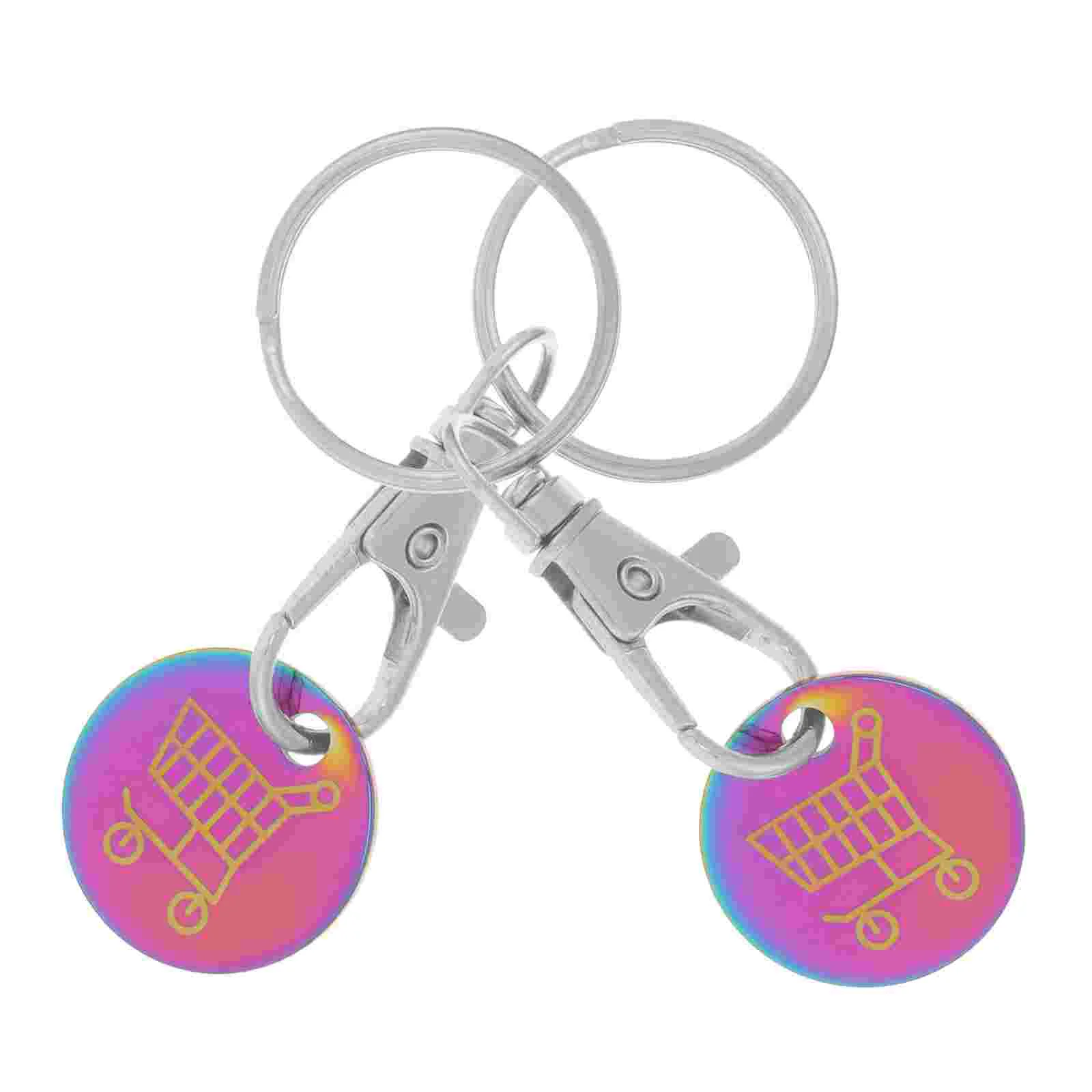 2pcs Trolley Token Metal Key Chain Token Shopping Cart Token Hanging Key Chain Hanging Keyring Ornament