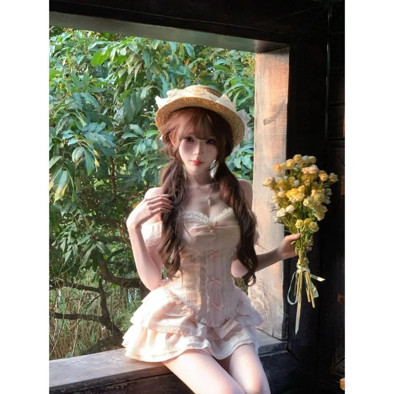 Set di due pezzi per ragazza dolce e piccante Set di gonne per atmosfera da ragazza in stile giapponese da donna Top e gonne con design di nicchia alla moda