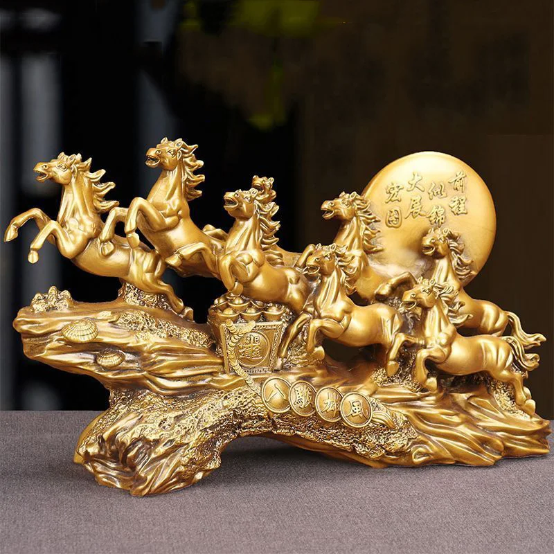 

Chinese Eight Horse Attract Wealth Resin Ornaments Home Room Mascot Accessories Crafts Office Desktop Fengshui Decoration Items