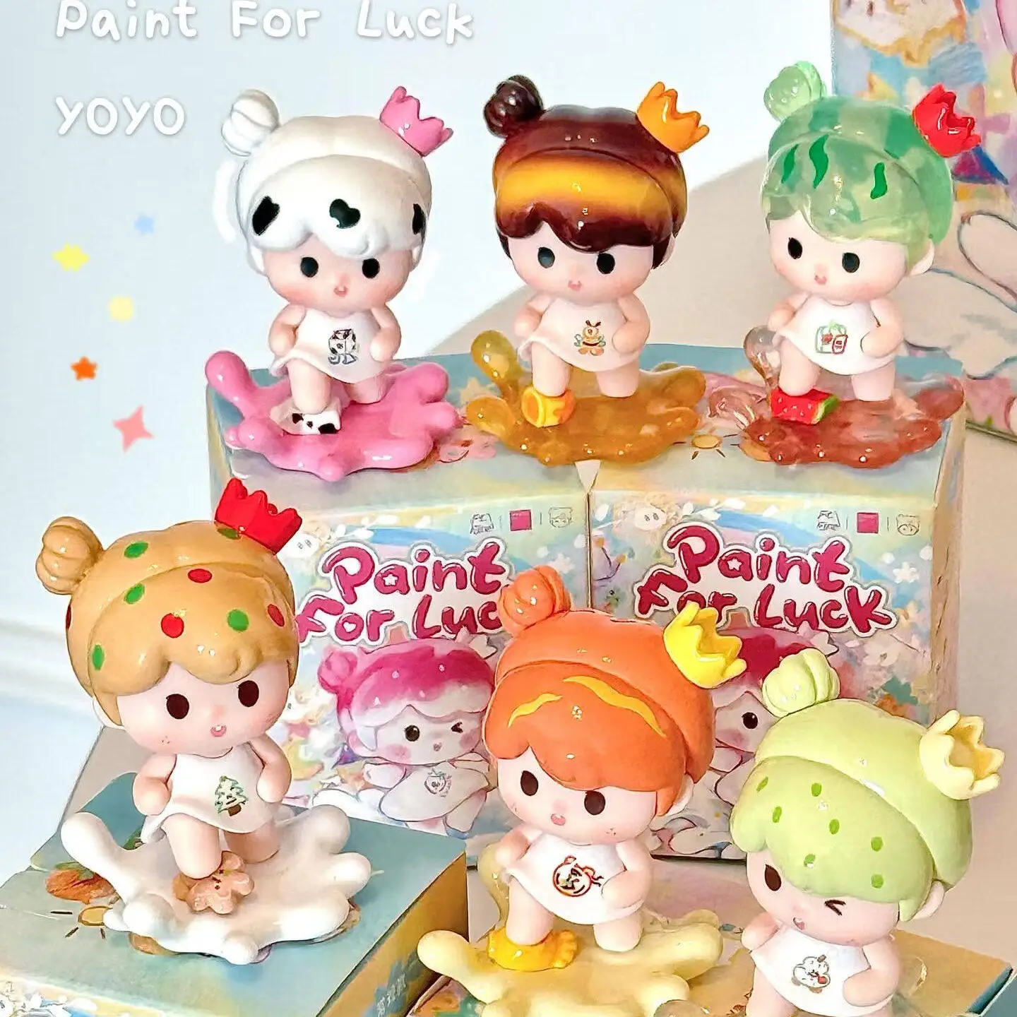 Yoyo Paint For Luck Series Mini Blind Box, Figura Coleccionable Adorable y Moderna, Adorno de Escritorio para Exhibición, Colección para Adultos