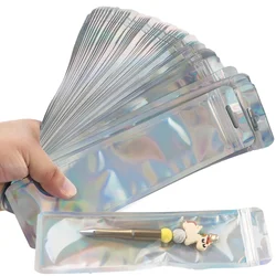 100Pcs Beadable Pen Plastic Bags With Hang Hole Bags With Zip Lock Foil Pouch Sealable Packaging Bags Mylar Baggies For Pen