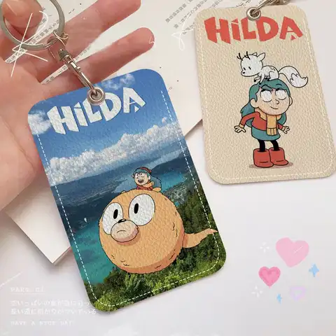 H-Hilda 만화 소녀 카드 및 식사 카드 홀더 키체인 신용카드 ID 은행카드 보호 케이스 키체인 펜던트 패션