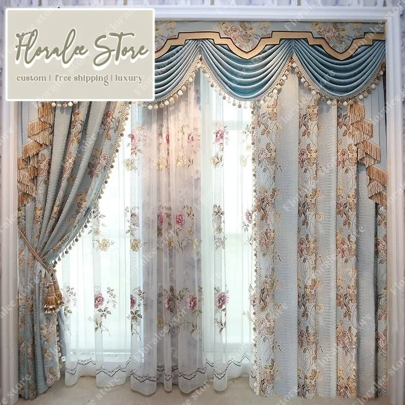 

European Luxury Curtains For Living Dining Room Bedroom Blackout Villa American Decorate Embroider Tulle Valance Custom Size