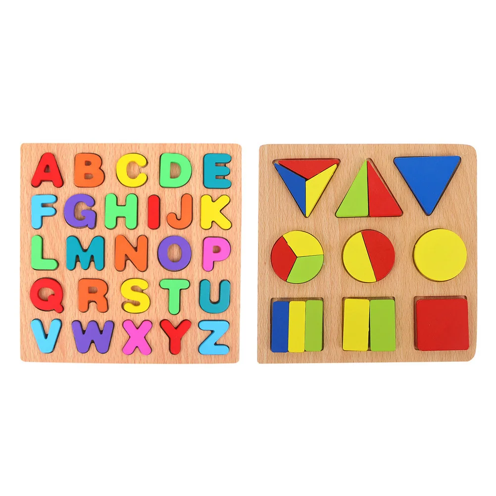 2 set di lettere, numeri, puzzle, forme geometriche, smistamento, apprendimento educativo, blocchi coordinati a forma di legno per bambini