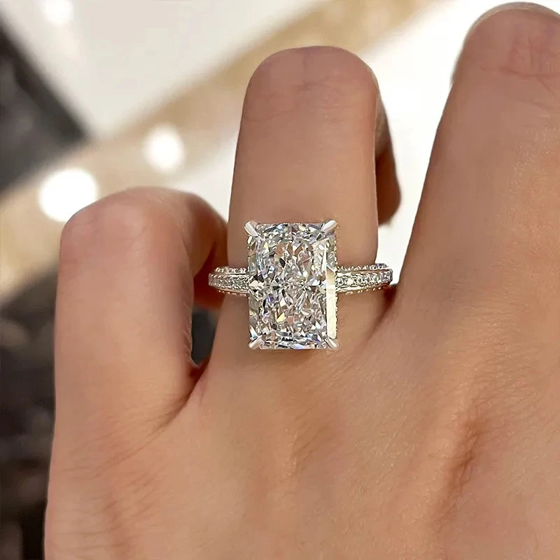 Huitan Crystal Square Cubic Zirconia Women Rings Luxury Silver Color High Quality Wedding Band Accessories Engagement Jewelry