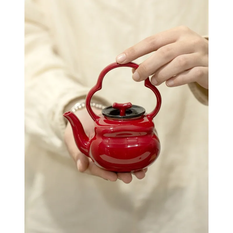 إبريق شاي البرسيمون الأحمر ذو سعة كبيرة طقم شاي الكونغ فو المنزلي صانع شاي السيراميك المتقدم #5