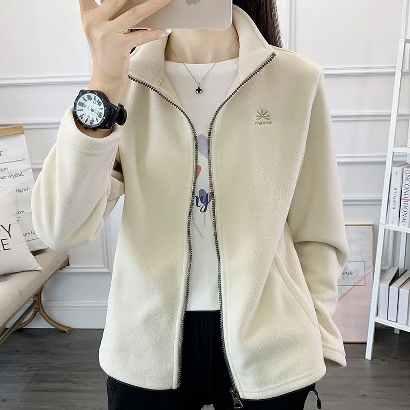 Outdoor Fleece Jacket New Fleece Jacket Women's Sprinter Jacket Medium Thickness Spring Autumn Winter Fine Velvet Insulation Top