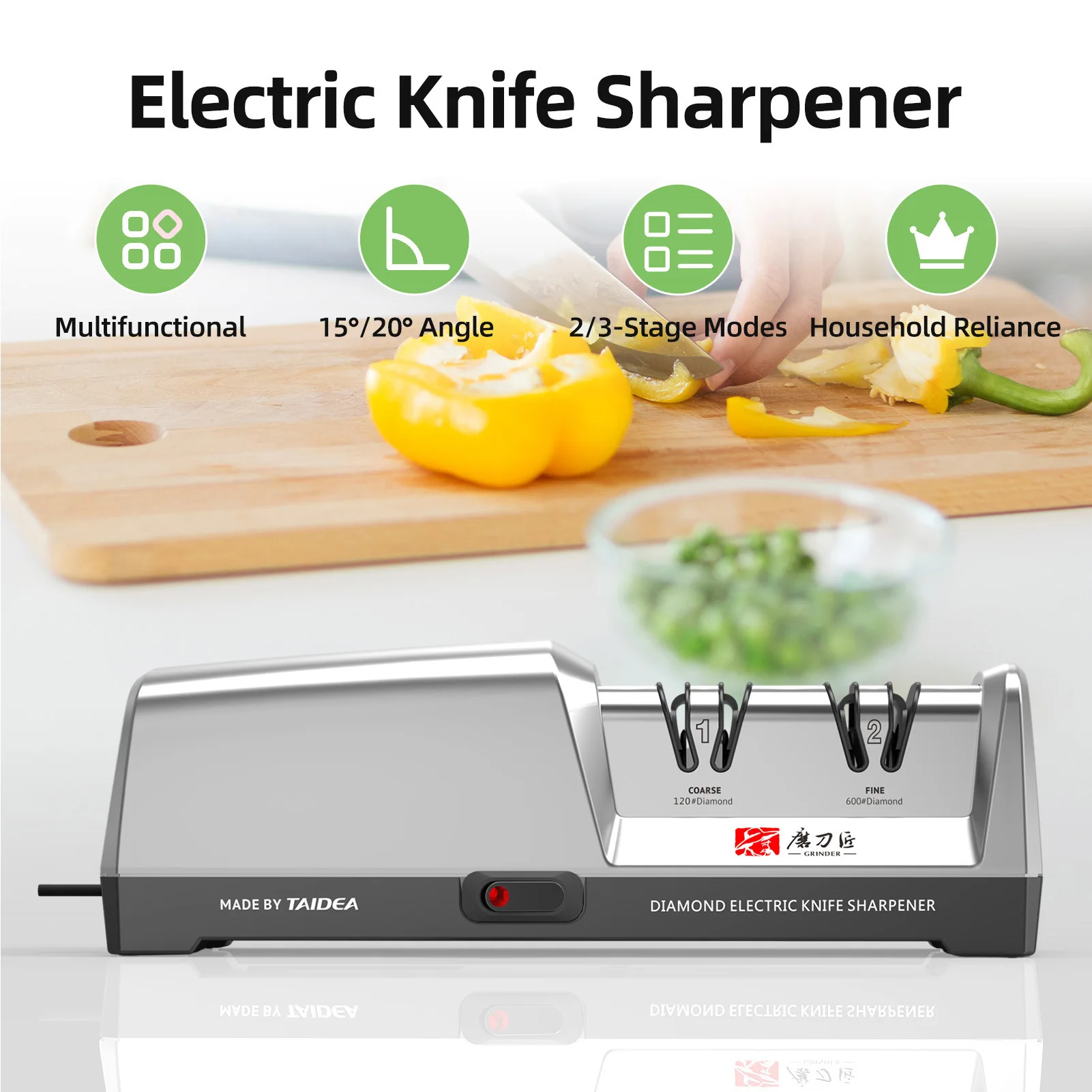 

Electric Knife Sharpener Stainless Steel Knife Sharpener for Kitchen Knives with Quick Sharpening and Polishing Function