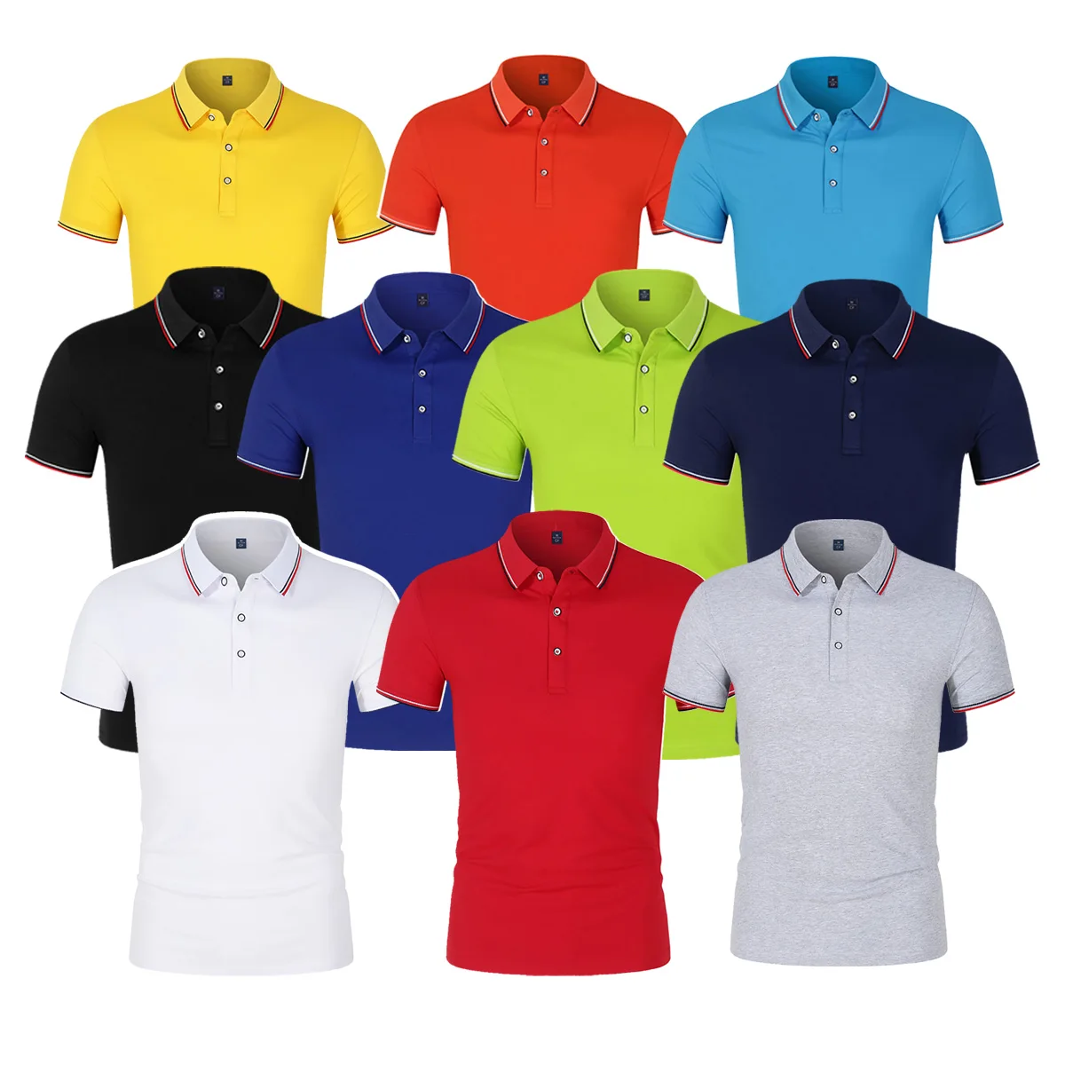 

Men's Spring Summer Polo Shirt With Intercolor Collar and Short Sleeve Customized FashionSlim Fit Breathable