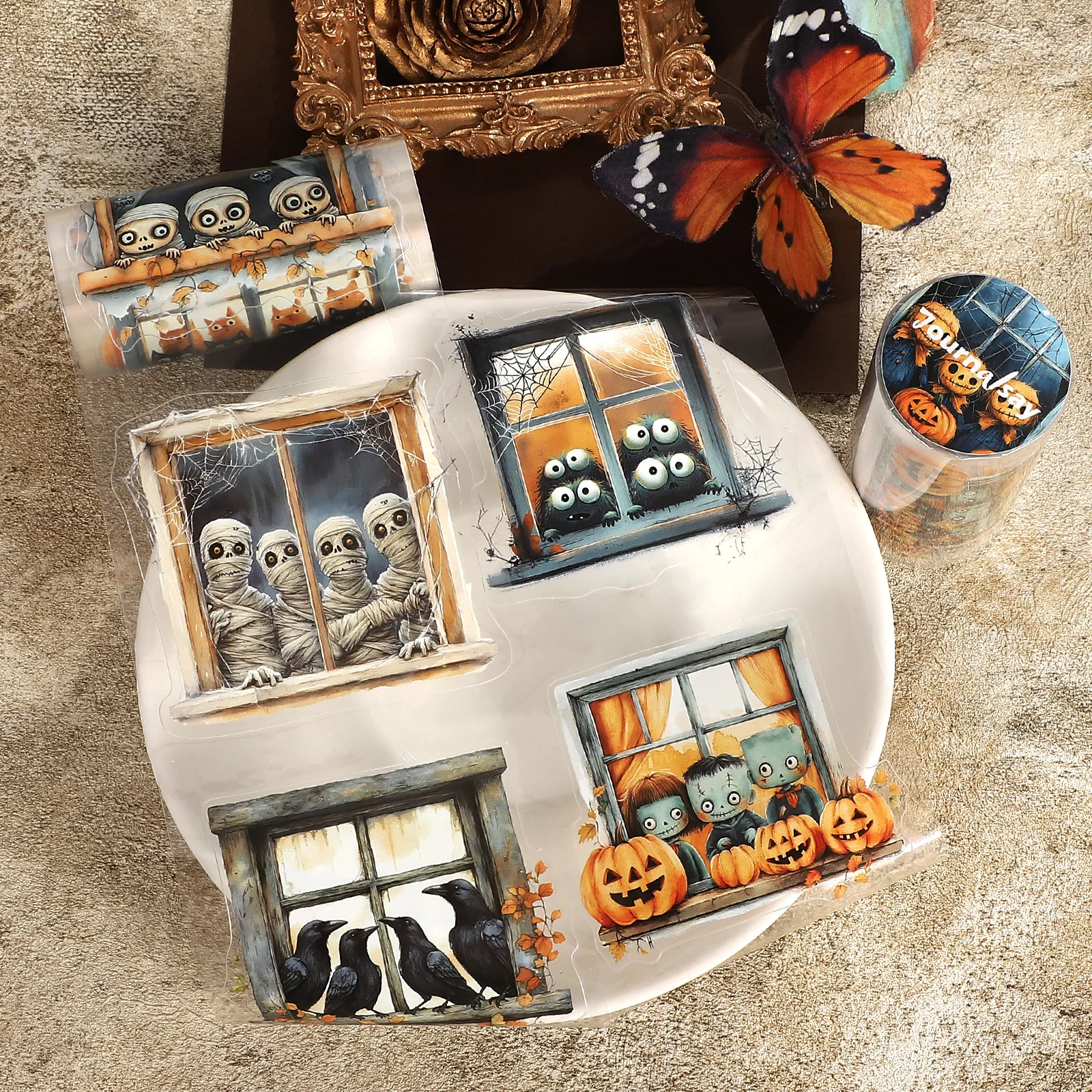 80mm*169cm Vintage Halloween Window Landscape PET Tape Creative DIY Journal Material Collage Scrapbooking Stationery